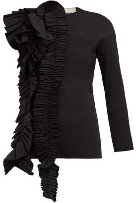 A.W.A.K.E. Mode Ruffled Asymmetric Wool Blend Top - Womens - Black