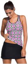 Thumbnail for your product : Dilameng Women Tankini with Skirt Shorts Padded Swim Top Print Racerback Swimsuits (L, )