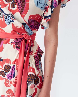 Diane von Furstenberg Ruth Crepe Midi Wrap Dress in Wax Cloth Floral Ivory