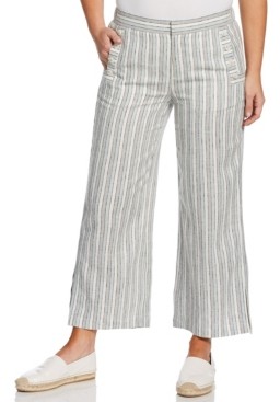 Rafaella Comfort Fit Linen Blend Stripe Crop Pant with Buttons 