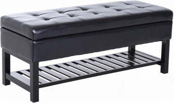 Tufted Faux Leather Ottoman Storage Bench With Shoe Rack