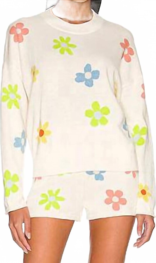 Something Navy Cashmere Blend Floral Crew Neck Sweater In Cream Multi