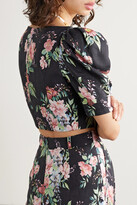 Thumbnail for your product : Zimmermann Bellitude Cropped Lace-up Floral-print Linen Top - Blue