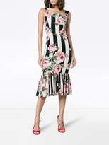 Thumbnail for your product : Dolce & Gabbana Rose and Stripe Print Silk Dress
