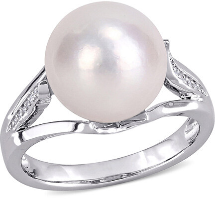 Rina Limor Fine Jewelry Silver 0.06 ct. tw. Diamond 11-12mm Pearl Split Shank Ring