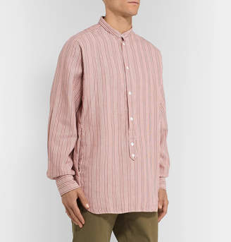 Man 1924 Grandad-Collar Striped Cotton And Silk-Blend Half-Placket Shirt
