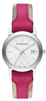 Thumbnail for your product : Burberry City Stainless Steel & Haymarket Leather Strap Watch/Fuchsia
