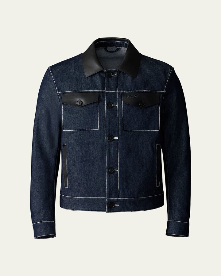 Men's Nash Denim Leather-Trim Trucker Jacket