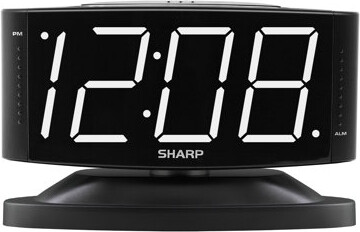 Sharp Digital Alarm Clock with Swivel Base, Black with White LED