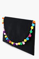 Thumbnail for your product : boohoo Sophie Pom Pom Trim Clutch Bag