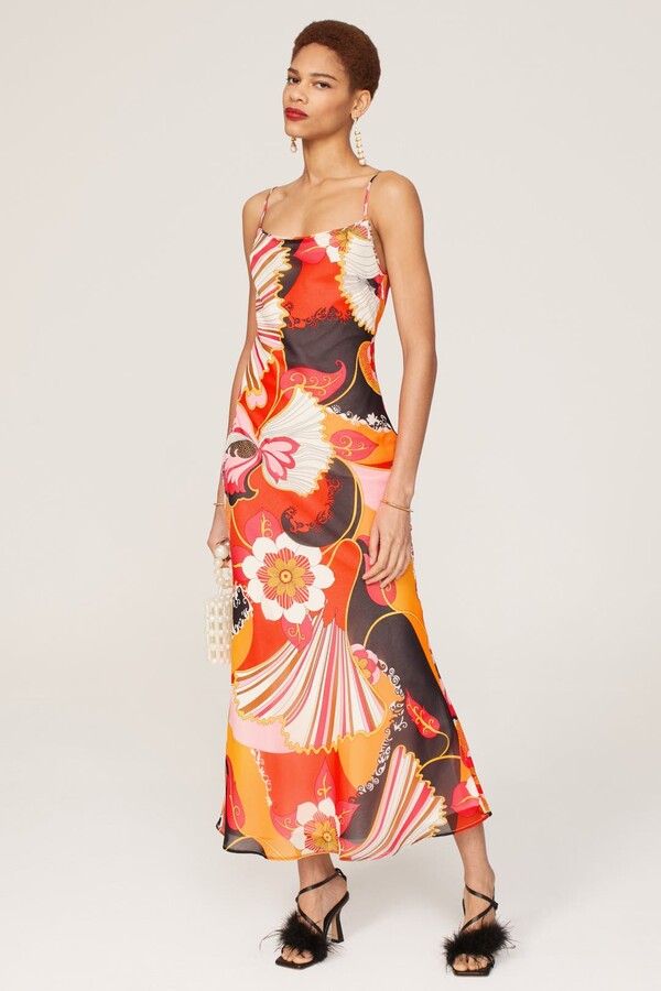 Ronny Kobo x RTR Retro Slip Dress Orange-multicolored-print