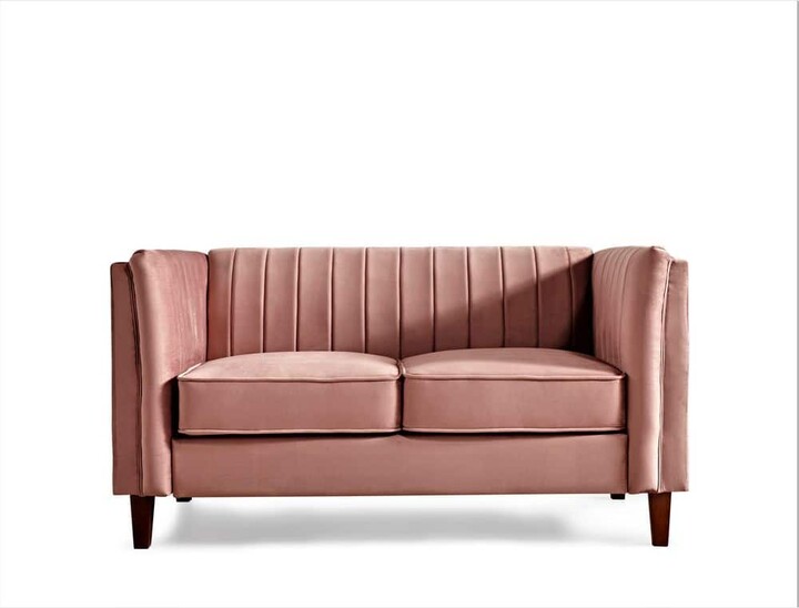 Us Pride Furniture Alicia 60 in. Pink Velvet 2-Seat Loveseat with Tufted Back