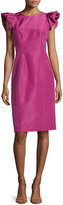 Thumbnail for your product : Carolina Herrera Faille Ruffle-Sleeve Dress, Framboise
