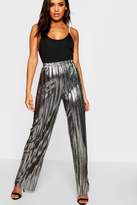 Thumbnail for your product : boohoo Metallic Plisse Wide Leg Trousers