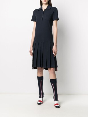Thom Browne Tri-Stripe Trim Polo Shirt Dress
