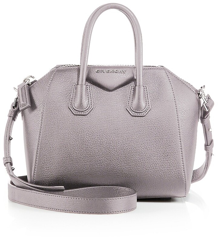 gray leather satchel