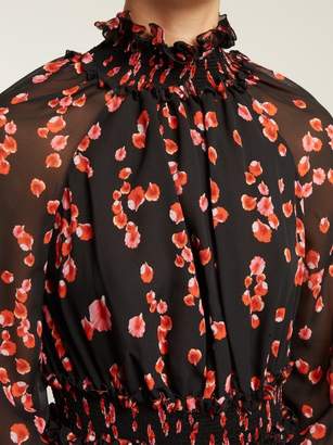 Giambattista Valli Petal-print Ruffled Silk-georgette Blouse - Womens - Black Multi