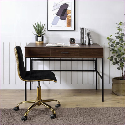 Latitude Run Desks 42-Inch & Black Writing Desk with USB Port & Drawer | Wood+Metal |