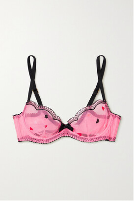 Agent Provocateur - Conny Scalloped Embroidered Stretch-tulle Underwired Bra - Pink
