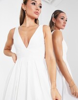 Thumbnail for your product : ASOS DESIGN ASOS DESIGN Henrietta plunge waisted wedding dress with full skirt in ivory