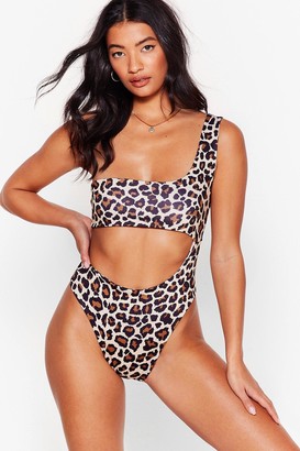 Nasty Gal Womens Leopard Print Cut Out One Shoulder Swimsuit - Brown - 10 -  ShopStyle
