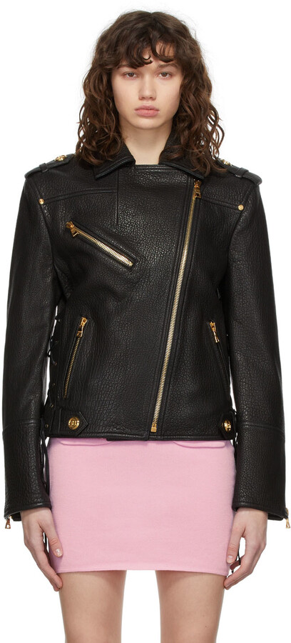 faux leather jacket gold hardware