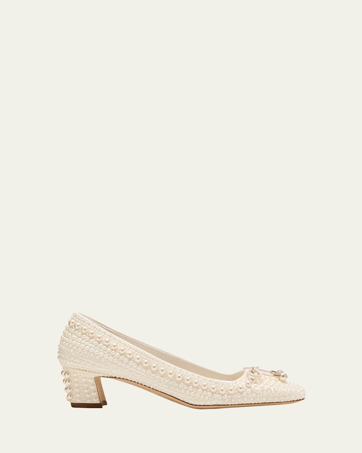 Jimmy Choo Elme Pearly Bow Ballerina Pumps