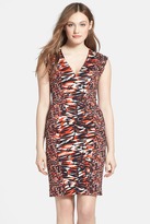 Thumbnail for your product : French Connection Print Stretch Cotton V-Neck Sheath Dress