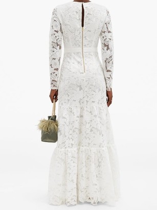 Self-Portrait Tiered Floral-embroidered Tulle Gown - White