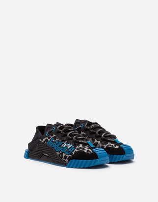 Dolce & Gabbana Mixed Material Ns1 Slip-On Sneakers With Jungle Print Over A Light Blue Base