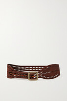 Thumbnail for your product : Kate Cate + Net Sustain Laser-cut Woven Leather Waist Belt - Brown