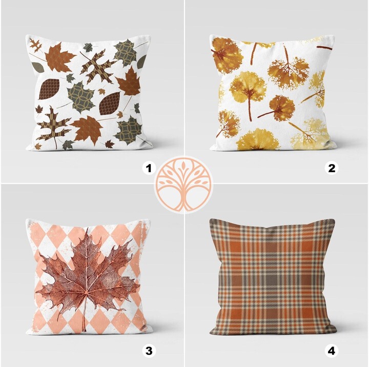 Etsy Fall Trend Pillow Cover|Dry Leaf Prints Cushion Case|Plaid Leaves Throw Pillow|Housewarming Autumn Plaid Home Decor|Farmhouse Style