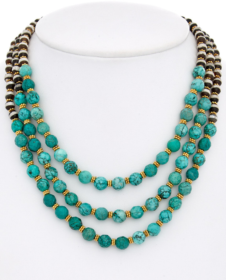 Rachel Reinhardt 14K Plated Turquoise & Agate Layered Necklace