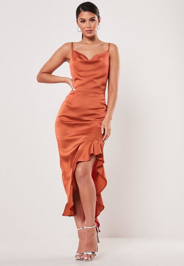 rust silk slip dress