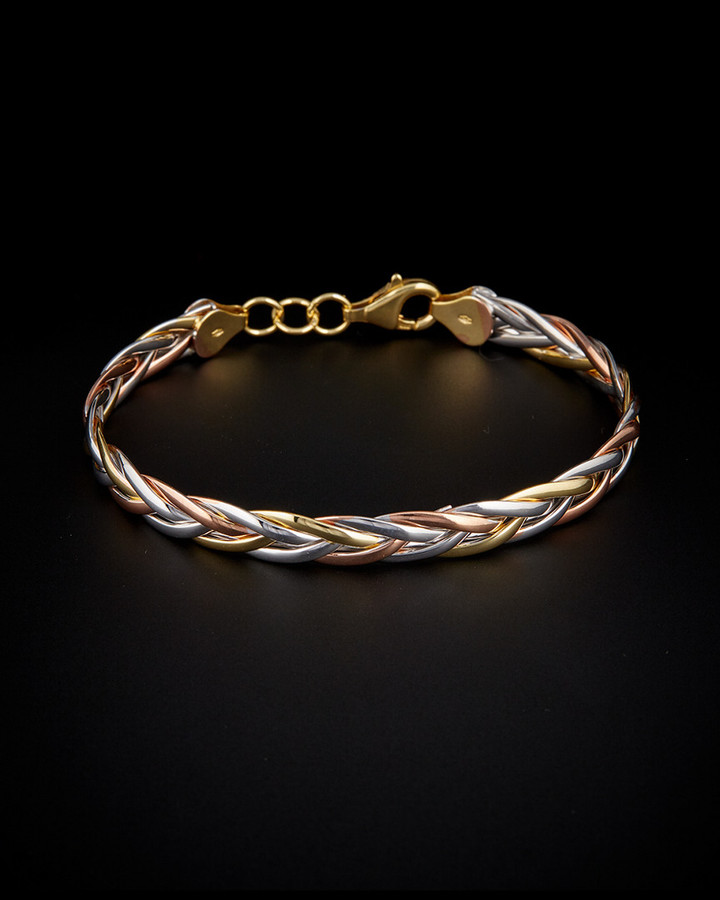 14k italian gold tri color polished braided bangle