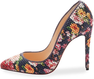 Christian Louboutin Pigalle Follies Quilted Floral 100mm Red Sole Pump, Multi