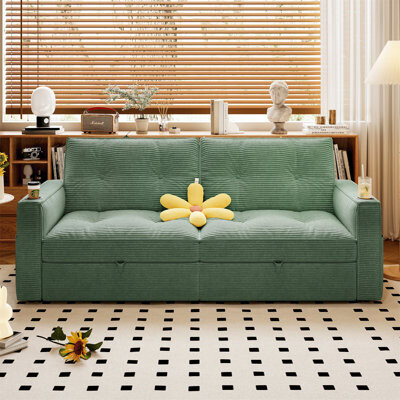Latitude Run 2-in-1 Multi-Functional Sofa Bed with Corduroy Upholstery for Sitting and Sleeping in Small Spaces.
