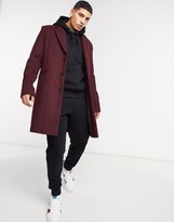 Thumbnail for your product : ASOS DESIGN wool mix overcoat in port