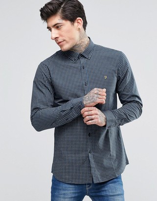 Farah Oxford Shirt With Yarn Dyed Check In Slim Fit Blue