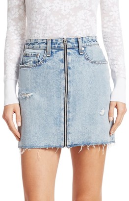 Rag & Bone Anna Zip-Front Distressed Denim Mini Skirt
