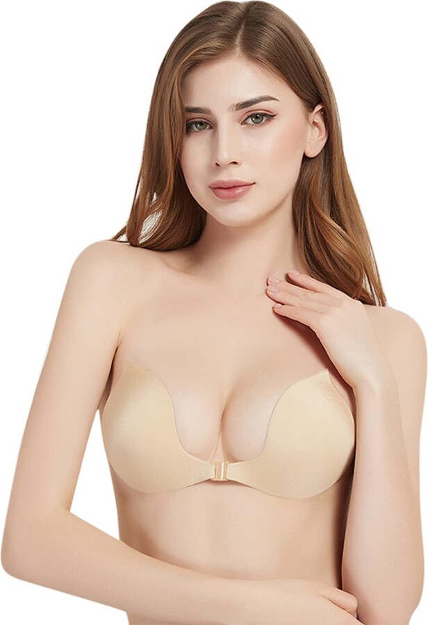 SHITOUJI Comfort Bra Women Lift Sticky Bra Breathable Strapless Front  Button Bra Adhesive Push Up Silicone Bras for Wedding Party Backless Dress  (Khaki A - ShopStyle