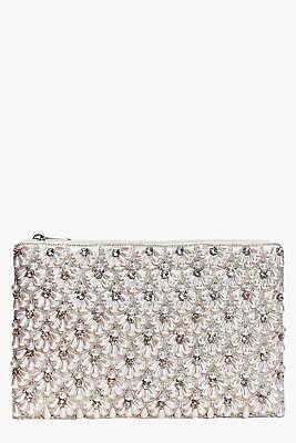 boohoo Womens Connie Boutique Scalloped Bridal Beaded Clutch in Cream size One