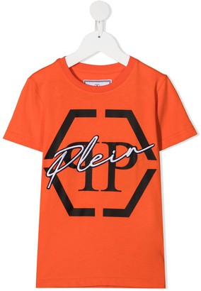 Philipp Plein Junior hexagon logo-print cotton T-shirt