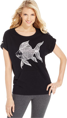 Style&Co. Sport Embellished Fish-Print Tee