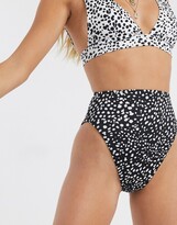 Thumbnail for your product : ASOS DESIGN mix and match high leg high waist bikini bottom in black mono spot print
