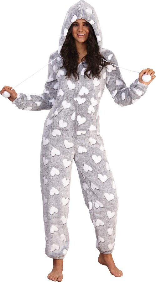 Lora Dora Luxury Womens Onesie Grey Heart Print X-Large