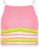 Thumbnail for your product : River Island Girls pink rainbow crochet crop top
