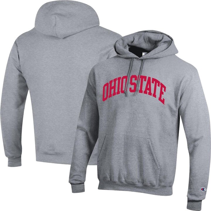 Champion Men's Heather Gray Ohio State Buckeyes Basic Arch Fleece Pullover Hoodie