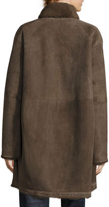 Vince Reversible Teddy Shearling Fur Coat, Dark Willow