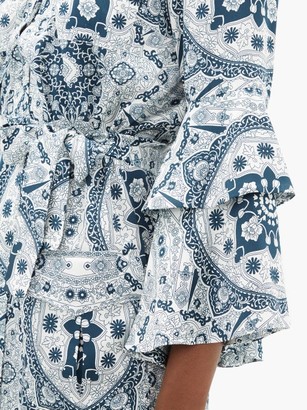 Raquel Diniz Army Mosaic-print Silk-satin Dress - Blue White